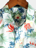 Men's Tropical Floral White Pocket Holiday Cotton Shirt
