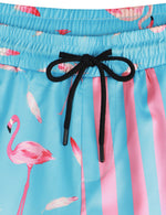 Men's Flamingo and Blue Striped Beach Animal Hawaiian Aloha Shorts