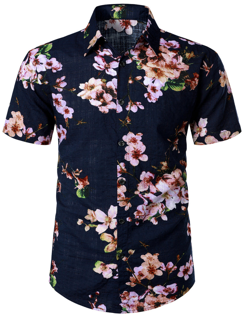 Men's Flower Print Hawaiian Shirt & Shorts Set