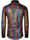 Men's Dress Shirt Sequins Button Down Long Sleeve Shirts Disco Party Costume
