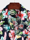 Men's Dark Blue Floral Holiday Short Sleeve Cotton Shirt