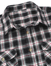 Men's Linen Plaid Pocket Cowboy Check Short Sleeve Black Button Up Western Shirt