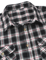 Men's Linen Plaid Pocket Cowboy Check Short Sleeve Black Button Up Western Shirt