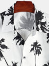 Men's Tropical Palm Tree Print Cotton White Hawaiian Short Sleeve Summer Beach Cruise Camp Shirt