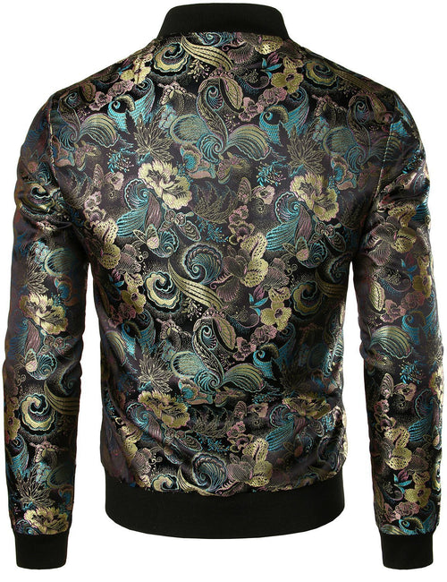 Men's Vintage Embroidered Satin Flight Bomber Jacket Coat