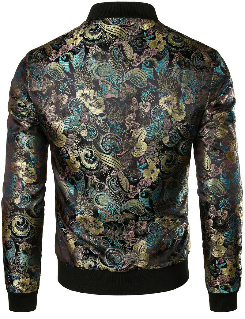 Men's Vintage Embroidered Satin Flight Bomber Jacket Coat