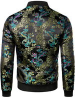 Men's Vintage Embroidered Satin Flight Bomber Jacket Coat
