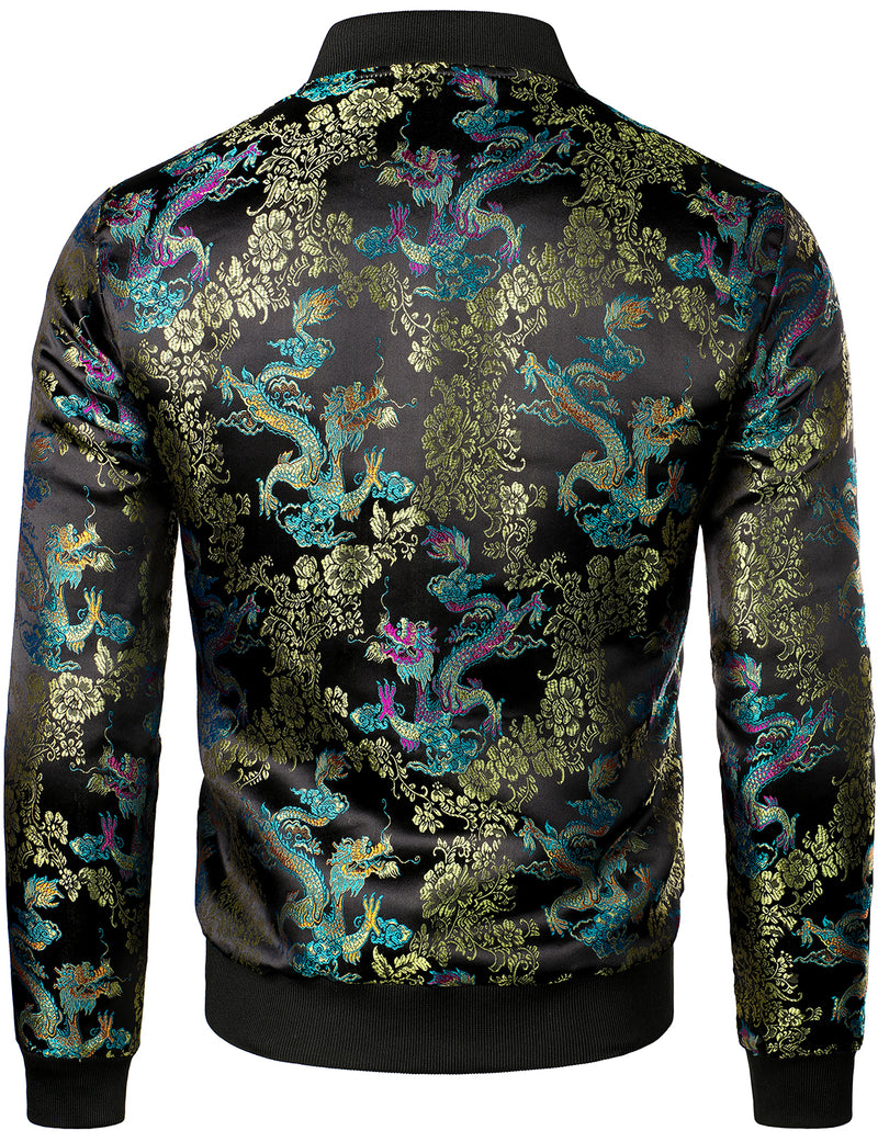 Men's Vintage Embroidered Satin Flight Bomber Jacket Coat