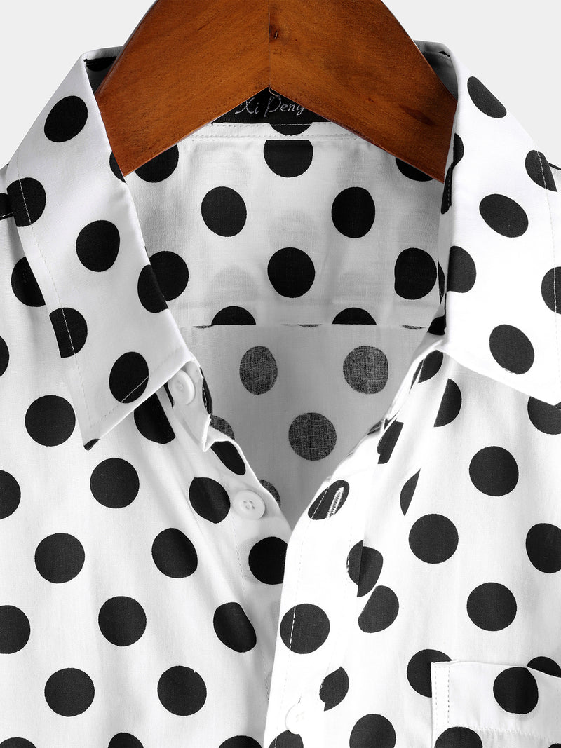 Men's Polka Dots Cotton Pocket Casual Short Sleeve Shirt