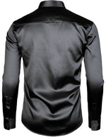 Mens Dress Shirt Silver Sequins Long Sleeve Button Down Disco Shirt Party Costume