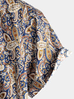 Men's Vintage Paisley Pocket Holiday Cotton Short Sleeve Shirt