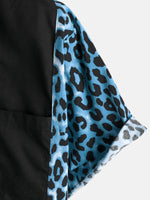 Men's Leopard Print Boling Casual Button Up Short Sleeve Hawaiian Summer Shirt