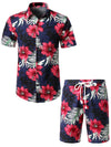 Men's Flower Casual Button Down Hawaiian Shirts&Shorts