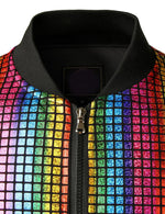 Men's Metallic Sequins Baseball Bomber Jacket Disco Party Costume