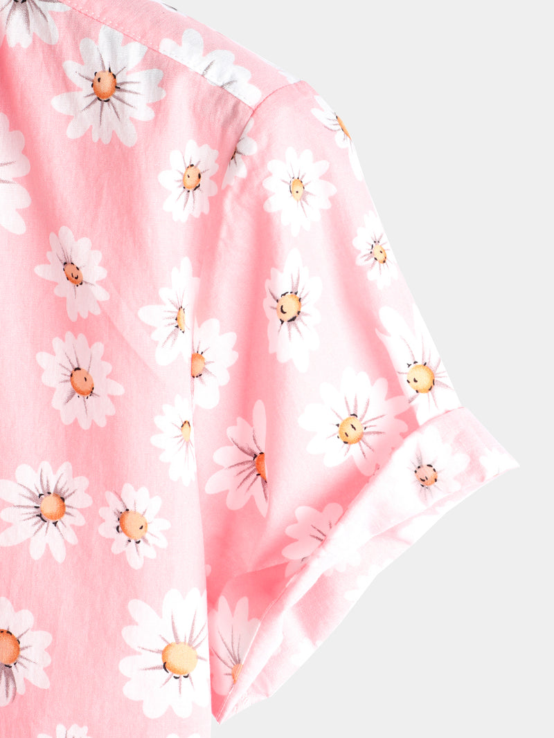 Men's Floral Daisy Print Tropical Hawaiian Cotton Flower Shirt
