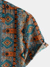 Men's Casual Vintage Short Sleeve 70s Retro Patchwork Button Up Lapel Shirt