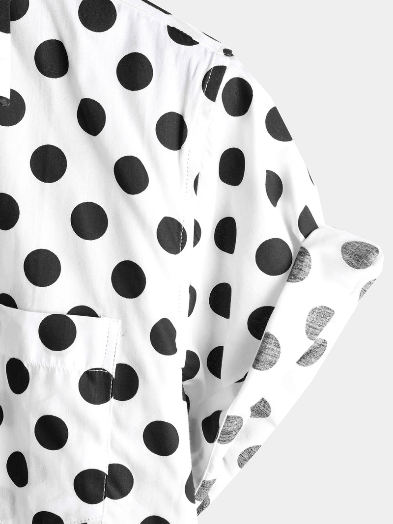 Men's Polka Dots Cotton Pocket Casual Short Sleeve Shirt