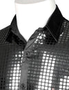 Mens Dress Shirt Silver Sequins Long Sleeve Button Down Disco Shirt Party Costume