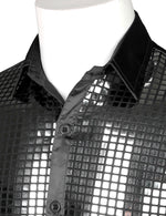 Mens Dress Shirt Silver Sequins Long Sleeve Button Down Disco Shirt Party Costume