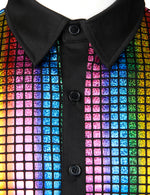 Men's Dress Shirt Sequins Button Down Long Sleeve Shirts Disco Party Costume