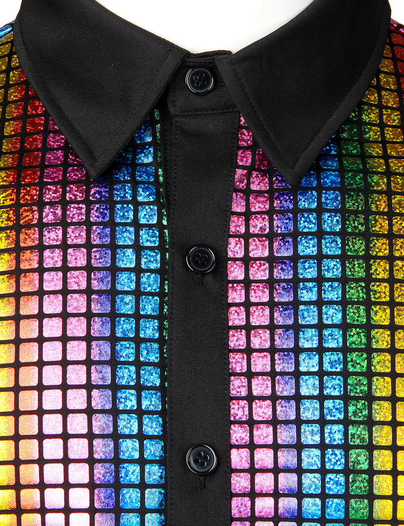 Men's Dress Shirt Sequins Button Down Long Sleeve Shirts Disco Party Costume