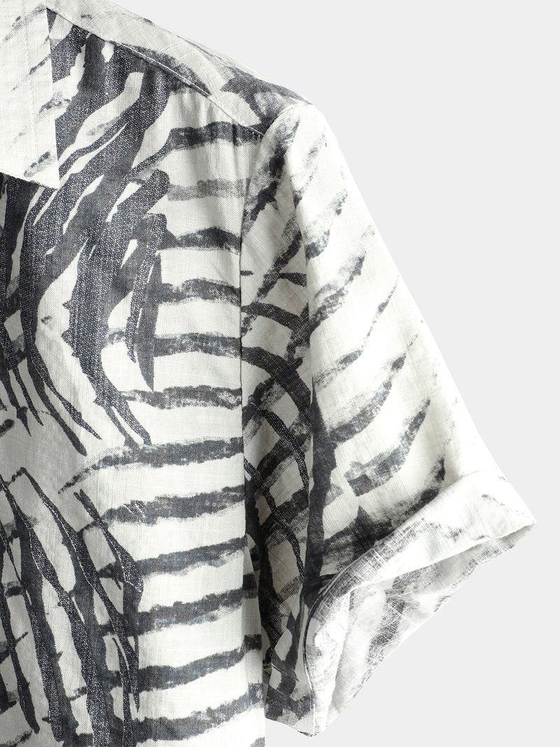 Men's Short Sleeve Striped Printed Retro Cotton Shirt