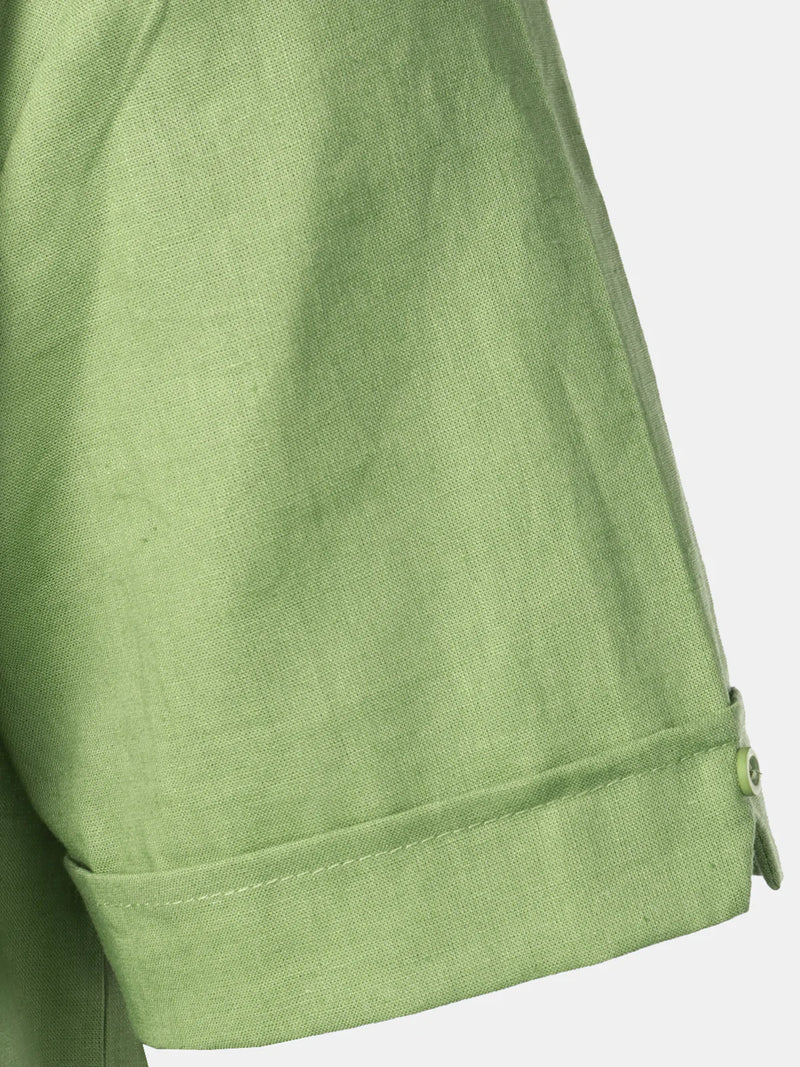 Men’s Pocket Linen Cuban Guayabera Summer Camp Button Up Short Sleeve Casual Shirt