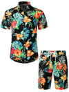 Men's Flower Casual Button Down Hawaiian Shirts&Shorts