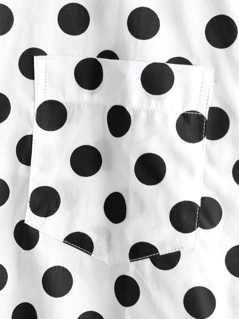 Men's Polka Dots Cotton Pocket Casual Short Sleeve Shirt