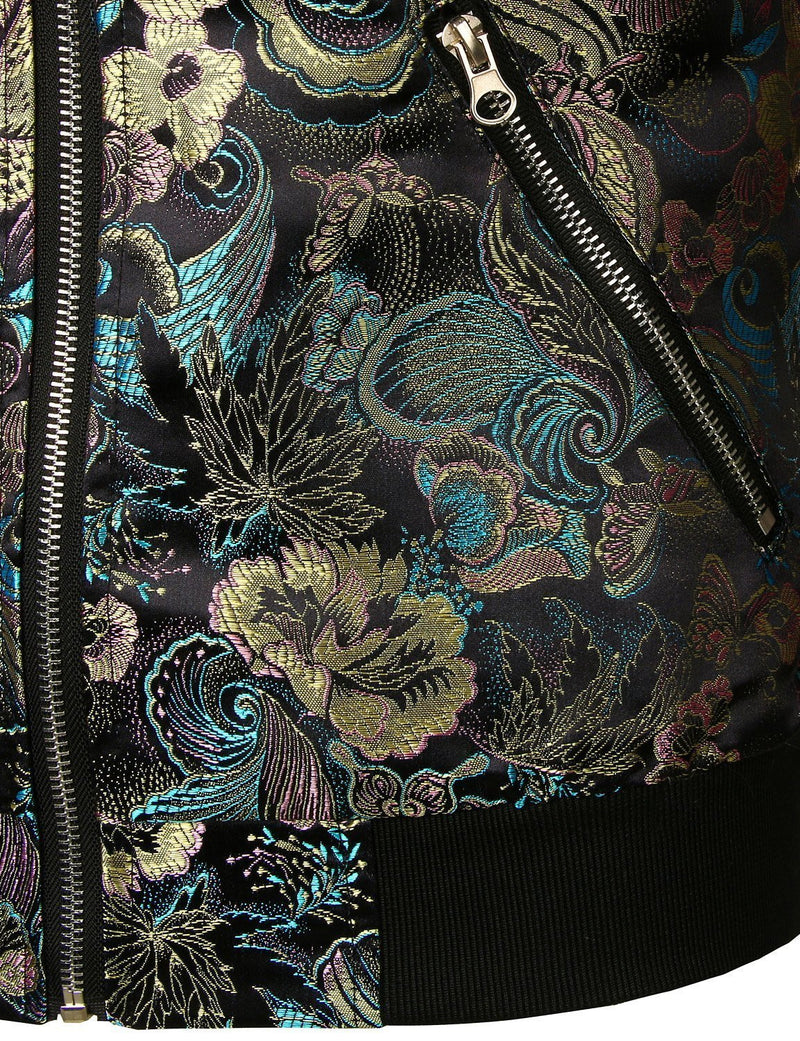 Men's Vintage Embroidered Satin Flight Bomber Jacket Coat