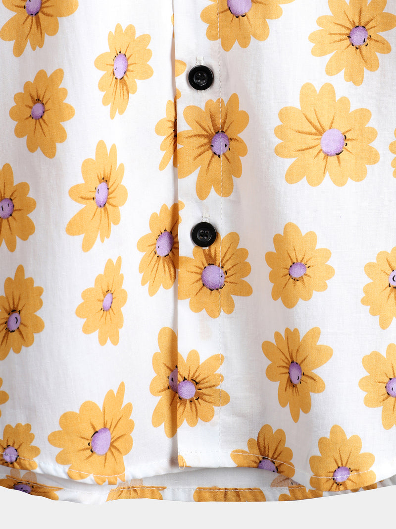 Men's Floral Daisy Print Tropical Hawaiian Cotton Flower Shirt