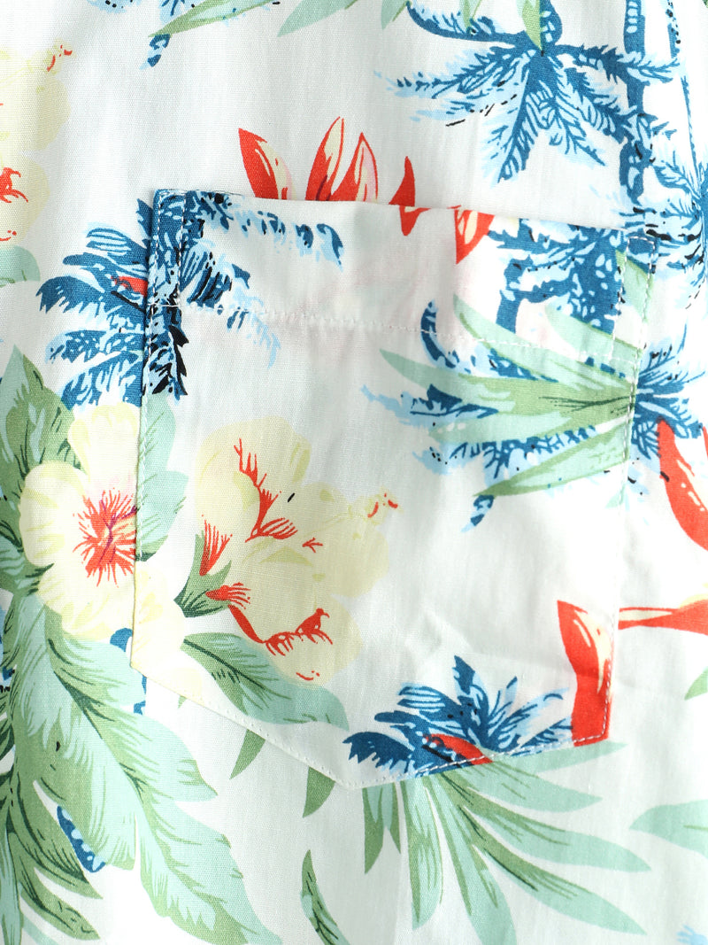 Men's Tropical Floral White Pocket Holiday Cotton Shirt