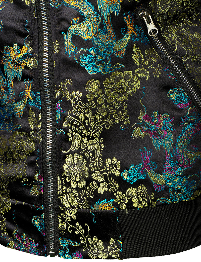 Men's Vintage Embroidered Satin Flight Bomber Jacket Coat