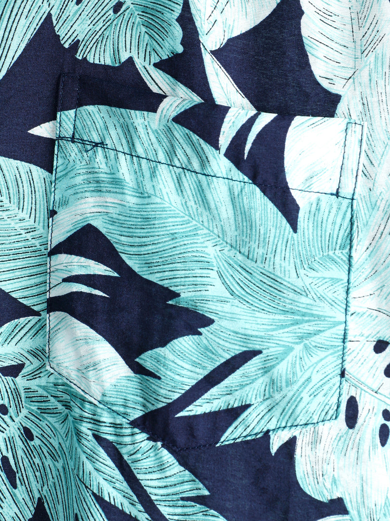Men's Tropical Leaf Print Pocket Short Sleeve Shirt