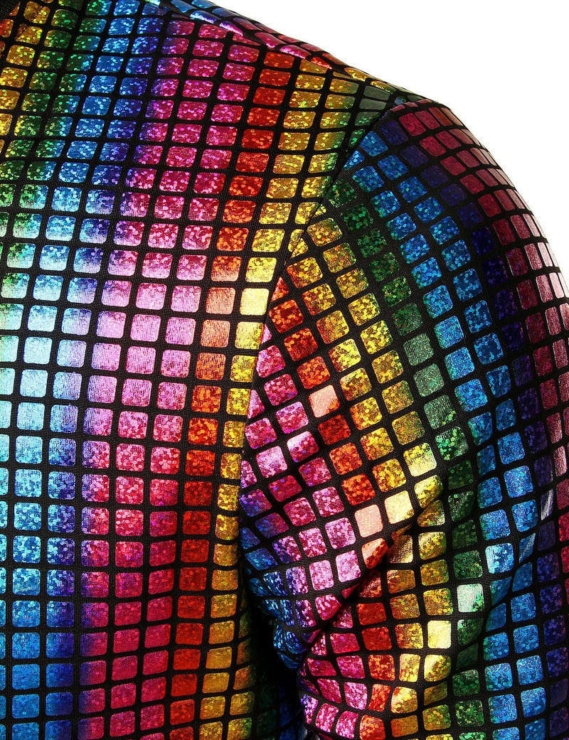 Men's Metallic Sequins Baseball Bomber Jacket Disco Party Costume