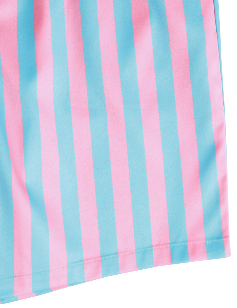 Men's Flamingo and Blue Striped Beach Animal Hawaiian Aloha Shorts
