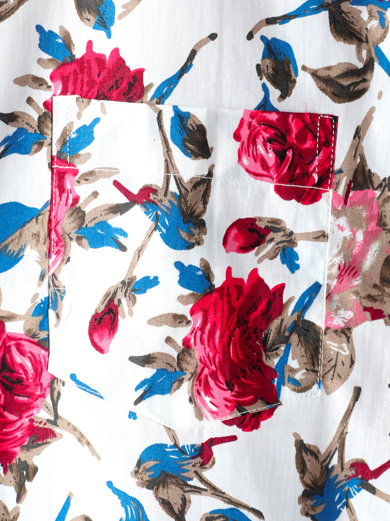 Men's White Floral Print Holiday Cotton Rose Shirt