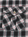Men's Linen Plaid Pocket Cowboy Check Short Sleeve Black Button Up Western Shirt
