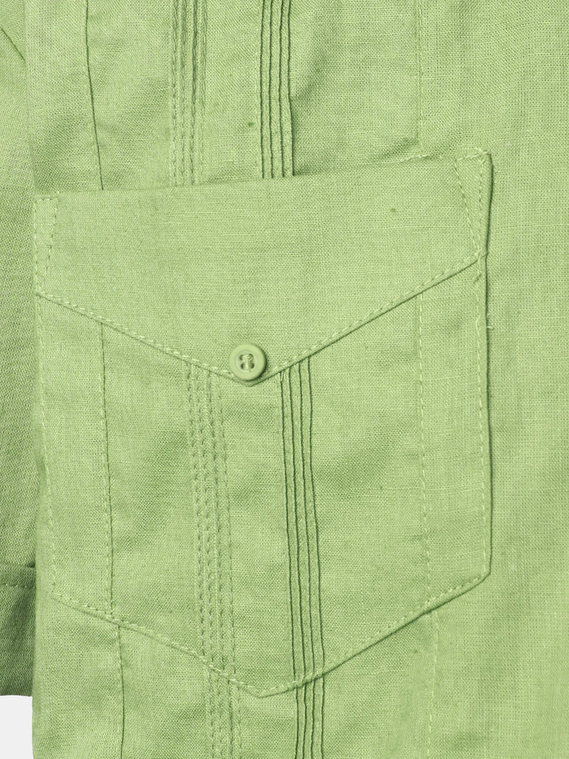 Men’s Pocket Linen Cuban Guayabera Summer Camp Button Up Short Sleeve Casual Shirt