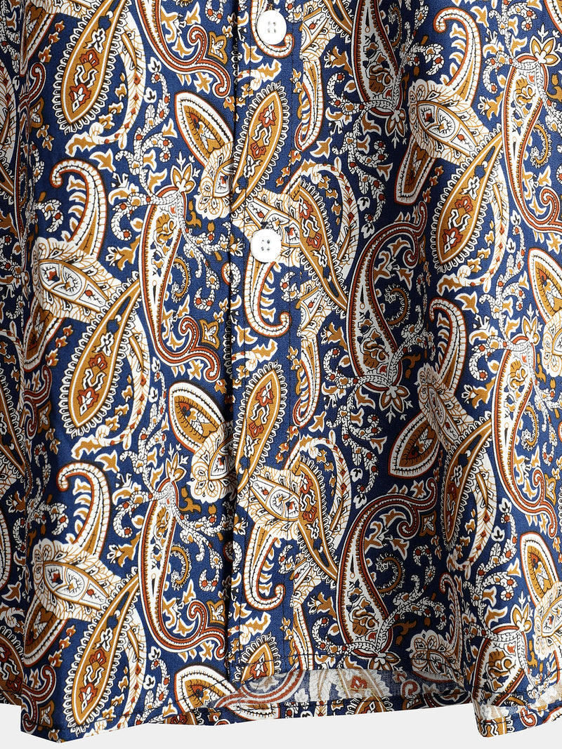 Men's Vintage Paisley Pocket Holiday Cotton Short Sleeve Shirt