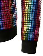 Men's Metallic Sequins Baseball Bomber Jacket Disco Party Costume