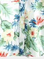 Men's Tropical Floral White Pocket Holiday Cotton Shirt