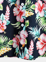 Men's Dark Blue Floral Holiday Short Sleeve Cotton Shirt