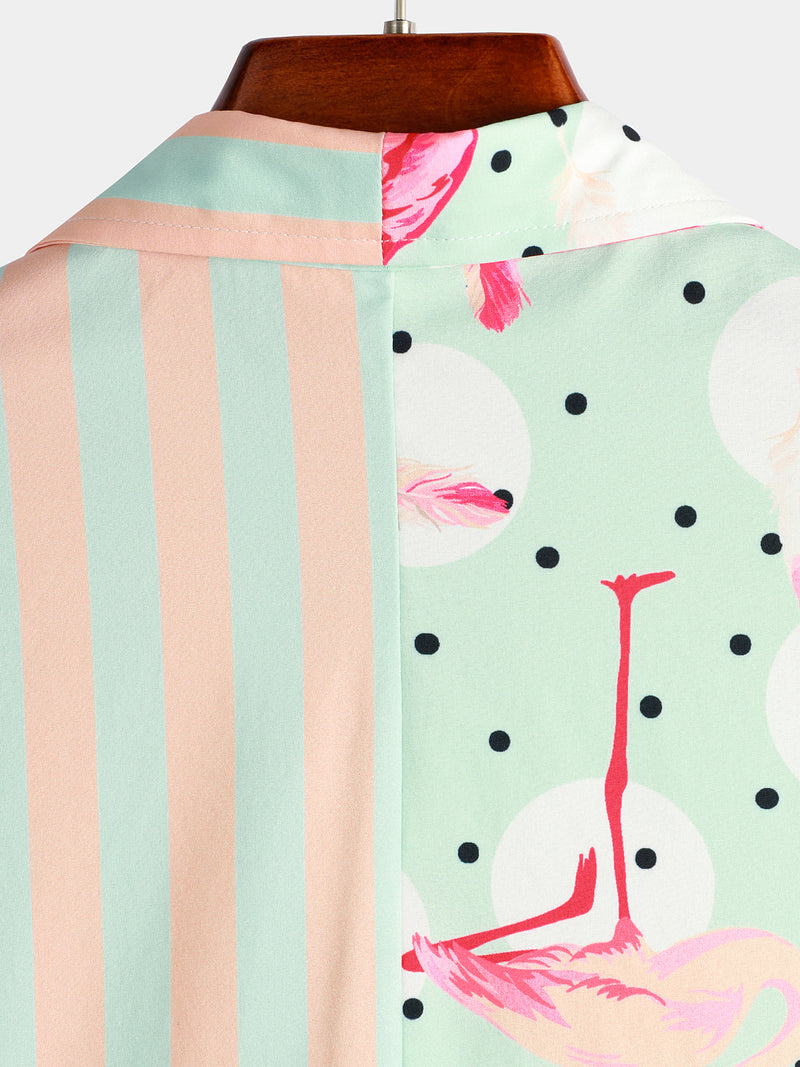 Men's Pineapple & Striped Print Holiday Short Sleeve Shirt