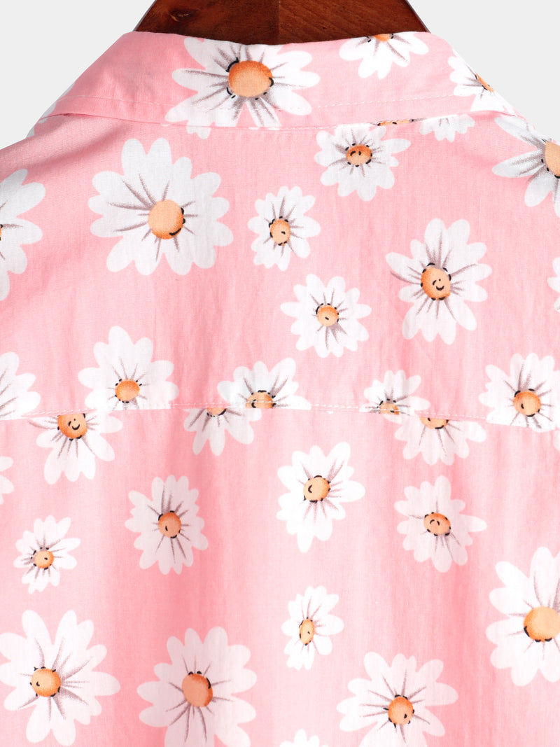 Men's Floral Daisy Print Tropical Hawaiian Cotton Flower Shirt