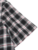 Men's Linen Plaid Pocket Cowboy Check Short Sleeve Black Button Up Western Shirt