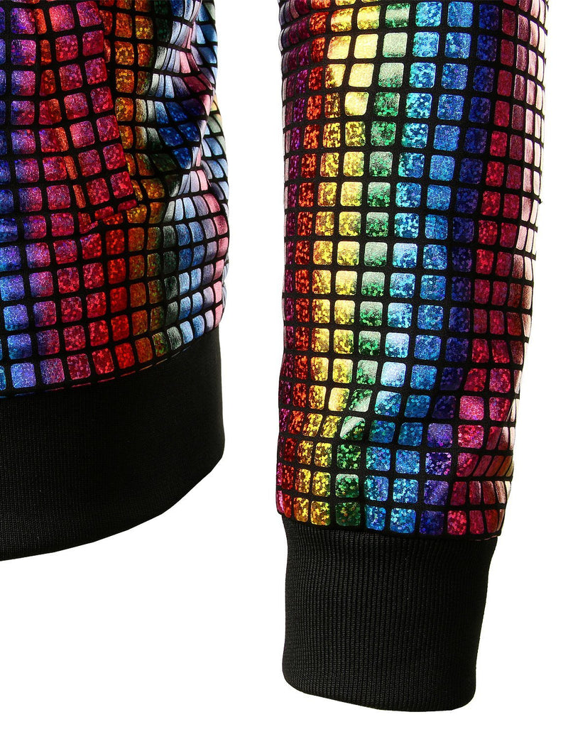 Men's Metallic Sequins Baseball Bomber Jacket Disco Party Costume