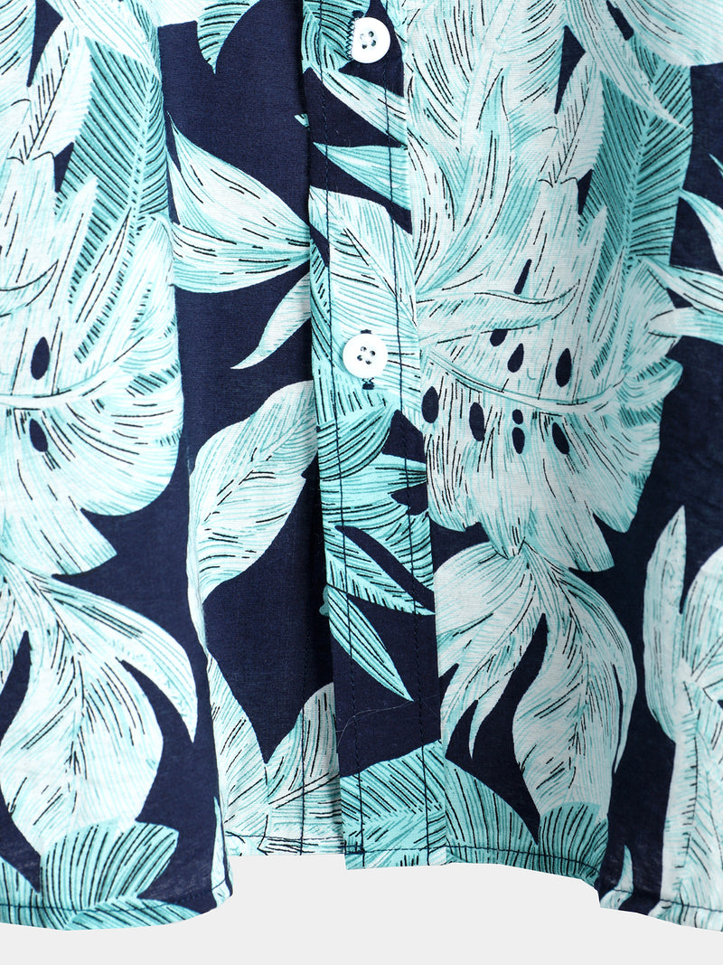 Men's Tropical Leaf Print Pocket Short Sleeve Shirt