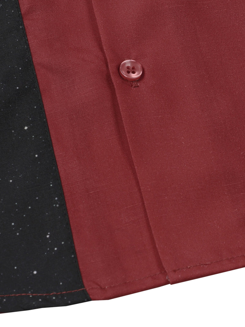 Men's 50s Rockabilly Style Retro Bowling Burgundy Button Up Short Sleeve Shirt