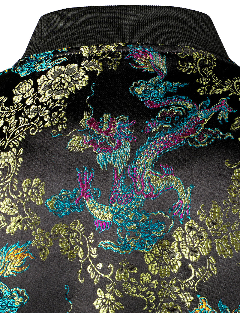Men's Vintage Embroidered Satin Flight Bomber Jacket Coat